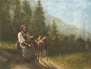 Une Petite Fille Et Une Chevre A Iseltwald by Francois Diday