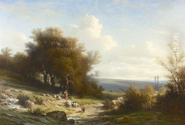 Baumbestandene Anhohe Mit Figuren- Und Tierstaffage - view 1