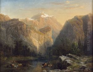 Weidende Herde Mit Hirte Vor Rosenlaui
