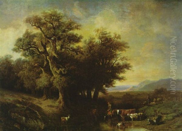 Landschaft Mit Hirten Und Seiner Herde An Einem Bach - view 1