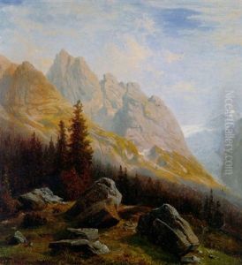 Engelhorner Et Glacier De Rosenlaui, Coucher De Soleil by Francois Diday