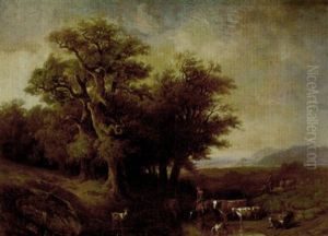 Landschaft Mit Hirte Und Seiner Herde An Einem Bach by Francois Diday