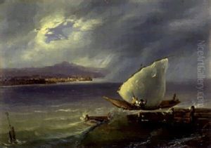 Segelboot Bei Sturm Auf Genfersee by Francois Diday