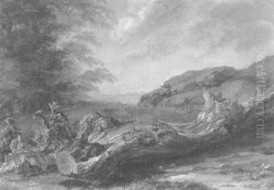 Liegender Baumstrunk In Landschaft by Francois Diday
