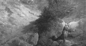 Quelle Zwischen Felsen Und Strauchern by Francois Diday