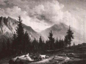 Soleil Couchant Sur Le Mont Verrassay by Francois Diday