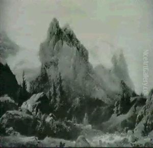 Finsterahorn Mit Rosenlauigletscher by Francois Diday