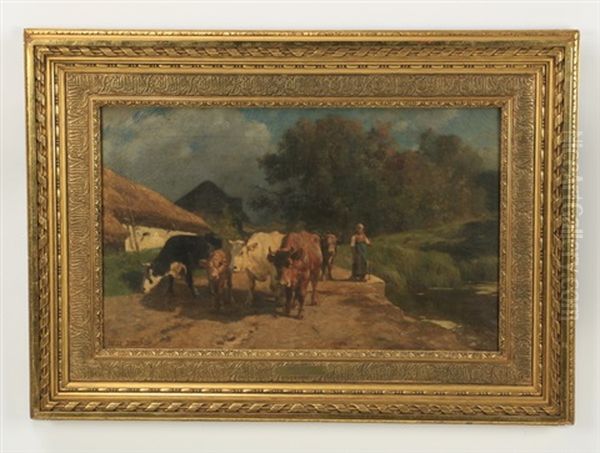 Peasant Woman Herding Cows In The Countryside - view 1