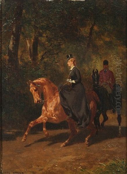 Couple On Horses In The Woods - view 1