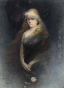 Junge Frau Mit Rose by Karl Wilhelm Diefenbach