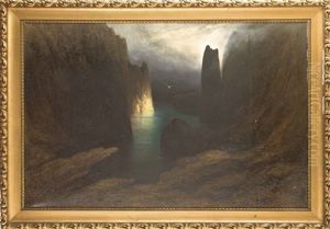 Steilkuste Auf Capri Im Mondschein by Karl Wilhelm Diefenbach