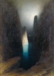 Steilkuste Auf Capri Bei Mondschein by Karl Wilhelm Diefenbach