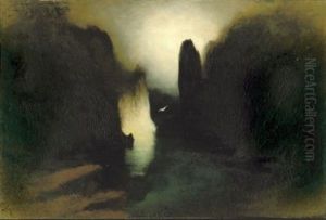 Die Steilkuste Auf Capri Im Mondschein by Karl Wilhelm Diefenbach