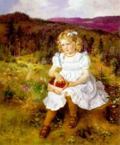 Maedchen Mit Beerenkoerbchen In Waldlandschaft