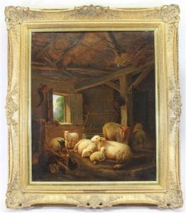 Painting Of Sheep In A Stable by Jacob Van Dieghem