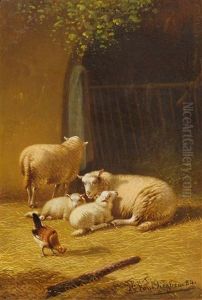 Schafe In Einer Landschaft (+ Schafe Vor Dem Stall; Pair) by Jacob Van Dieghem