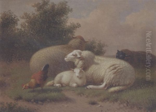 Sheep And Hen In A Landscape - view 1