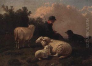 Herder And Dog Tending Sheep Herder And Dog Tending Sheep