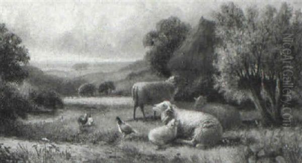 Sheep And Poultry In A Landscape - view 1