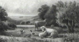 Sheep And Poultry In A Landscape by Jacob Van Dieghem