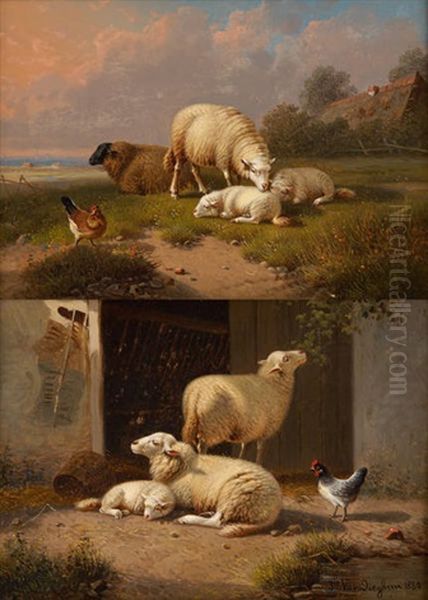 Moutons Au Paturage Et Moutons Dans La Bergerie (2 Works) - view 1