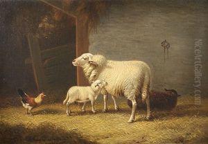 Schaf Mit Lamm Im Stall by Joseph Van Dieghem