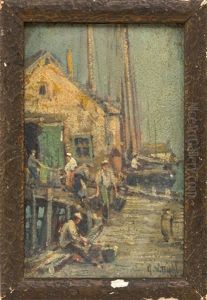 Figures On The Wharf, Provincetown, Massachusetts by Arthur Vidal Diehl