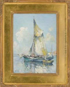 Sailboat And Skiff Moored Off The Coast