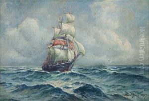 Ship At Full Sail On Moderate Seas by Arthur Vidal Diehl