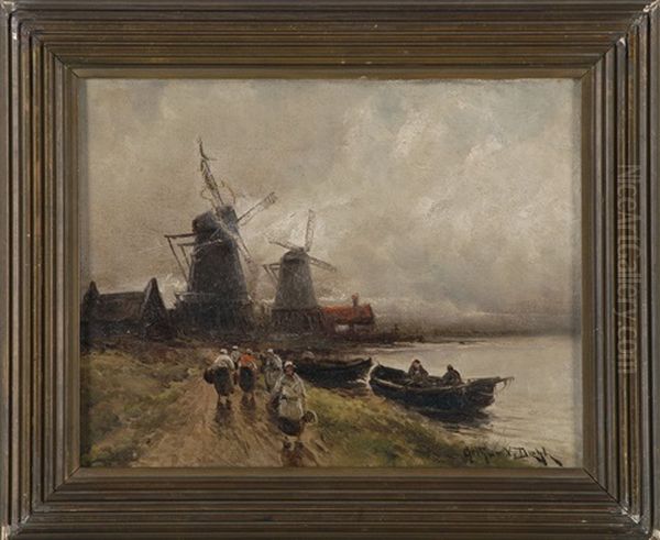 Dutch Scene With Windmills And Figures - view 1