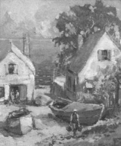 Provincetown Shore Scene With Houses, Figures And Boats