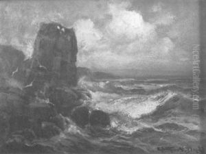 Rocky Shore Scene With Sea Gulls by Arthur Vidal Diehl