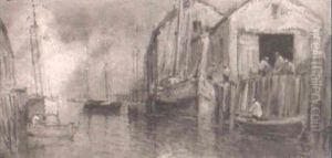 Harbor Scene With Fishermen by Arthur Vidal Diehl