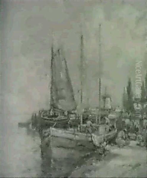 Fishing Boats And Figures By The Shore - view 1