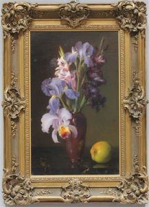 Naturalistisches Blumenstillleben Mit Apfel by Konrad Wilhelm Dielitz