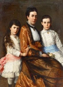 Familienportrat Einer Vornehmen Dame Mit Ihren Beiden Tochtern by Konrad Wilhelm Dielitz