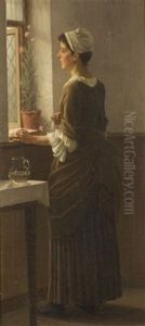 Faraway Thoughts: Portrait Of A Girl With A Pink by Frederick Dielman