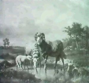 Wiesenlandschaft Mit Schafherde by Pierre Emmanuel Dielman