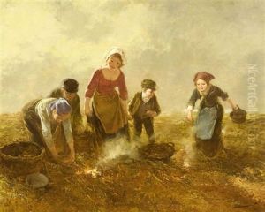Familie Bei Der Kartoffelernte by Jakob Fuerchtegott Dielmann