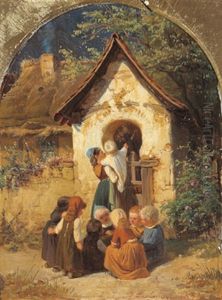 Kinder Bei Der Kapelle by Jakob Fuerchtegott Dielmann