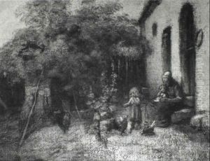 Hofansicht Mit Mutter Und Kindern by Jakob Fuerchtegott Dielmann