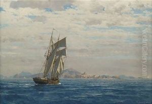 Segelboot Vor Sudlicher Kustenlandschaft