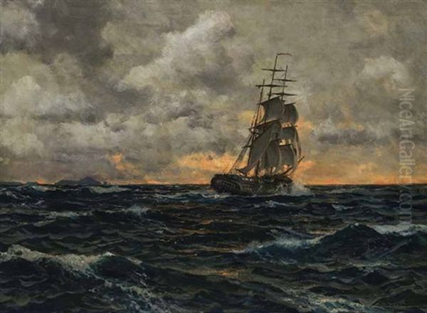 Fregatte, Wie Eine Dreimastbark Getakelt, In Aufgewuhlter See - view 1