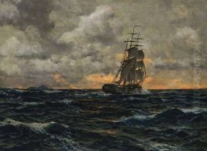 Fregatte, Wie Eine Dreimastbark Getakelt, In Aufgewuhlter See by Michael Zeno Diemer