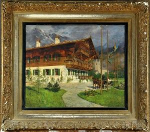 Pferdekutsche Vor Alpenlandischem Gutshof