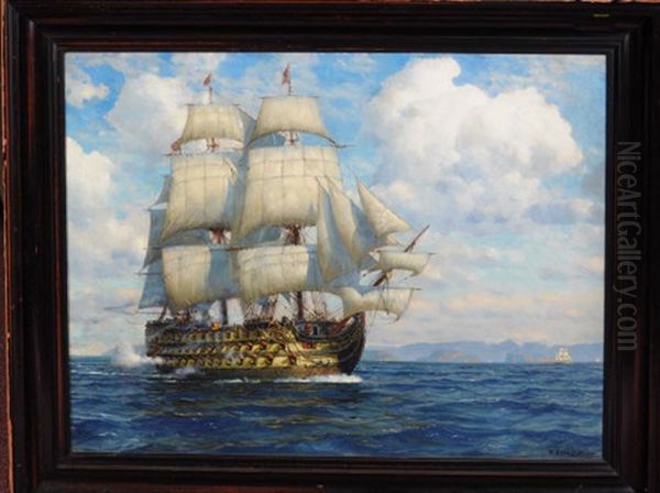 Hms Victory Under Full Sail At Battle Stations - view 1