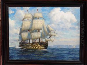 Hms Victory Under Full Sail At Battle Stations