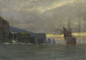 Dampfschiff Vor Der Kuste Der Faroer-inseln by Michael Zeno Diemer