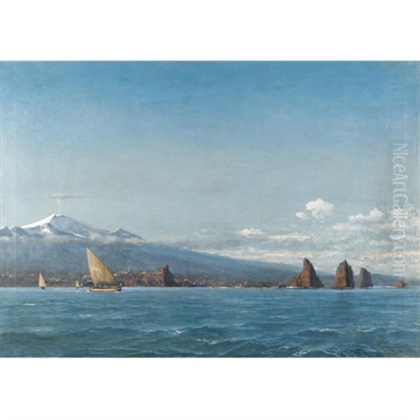 Segelboote Vor Dem Atna - Sailing Boats Before Mount Etna - view 1