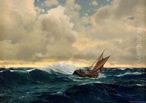 Skepp Pa Stormigt Hav by Michael Zeno Diemer